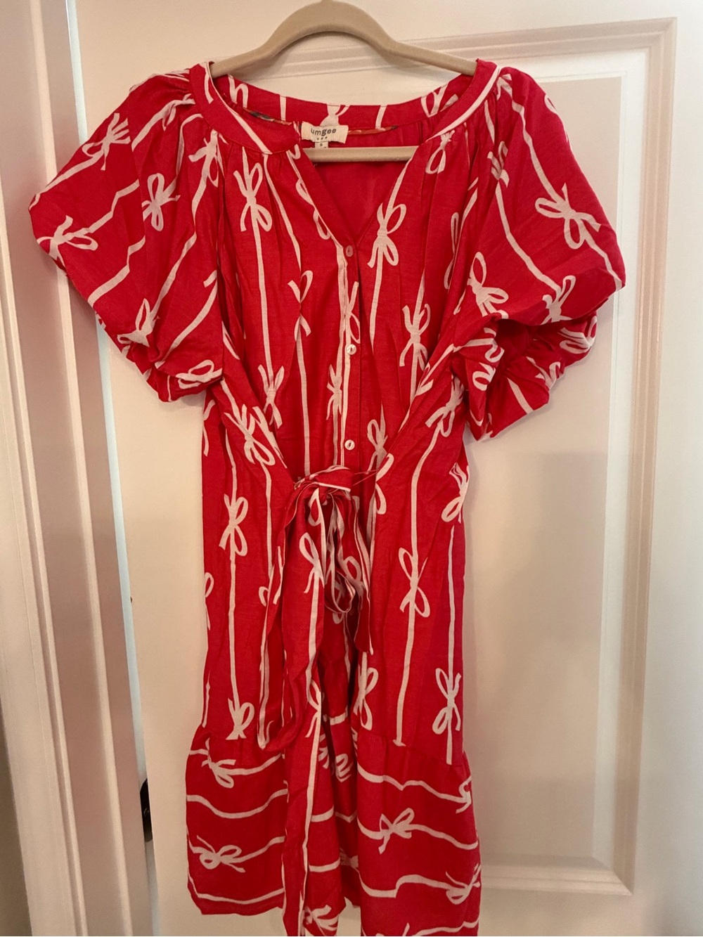NWT Umgee Hot Pink Dress with White Bow Print